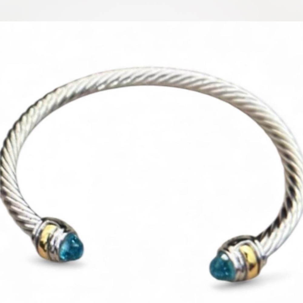 CLASSIC CABLE BRACELET, Sterling Silver, 18K Yellow Gold & Blue Topaz, 4mm, Sz M